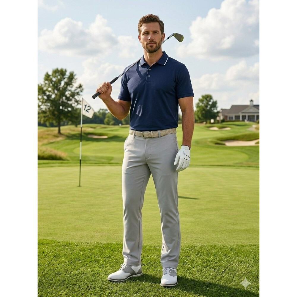 Pebble Beach Dry-Luxe Golf Chinos Men's 36x34 Light Gray Stretch Comfort Waist